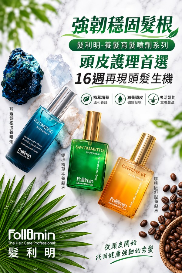 髮利明養髮液四款噴劑該怎麼選?鋸棕櫚、咖啡因、藍銅、黑釉亮的差別與使用順序